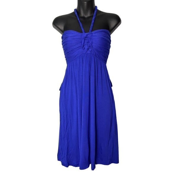 Catwalk Studio Royal Blue Strapless Halter Tie Neck Dress Mini Length Size Small - Picture 6 of 12
